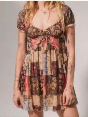 Urban Outfitters Sammy Sparkle Kitty Cat Print Mini Dress Size Small